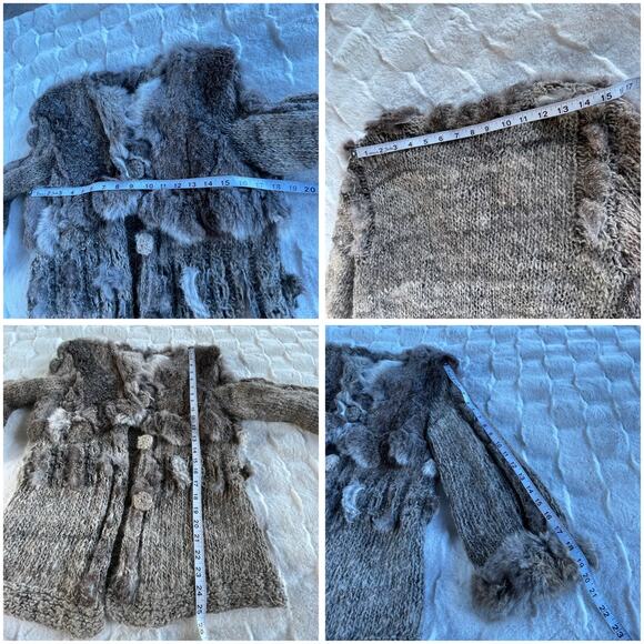 š„Vintage Real Rabbit Fur Bohemian Hippie Funky Shaggy Chunky Knit Coat Cardigan - Picture 17 of 17